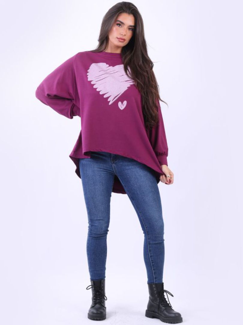 Scribble Shimmery Heart Sweater Magenta image 0